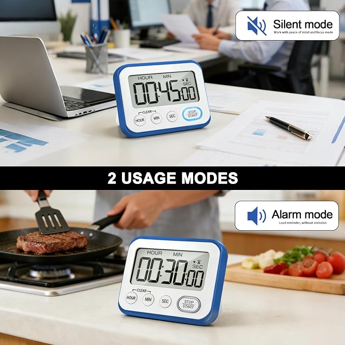 Digital Kitchen Timer Magnetic Loud Alarm, Large LCD Screen Silent/Beeping - Image 5