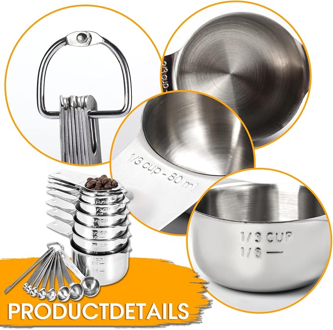 17 Piece Stainless Steel Measuring Cups and Spoons Set, - Image 5