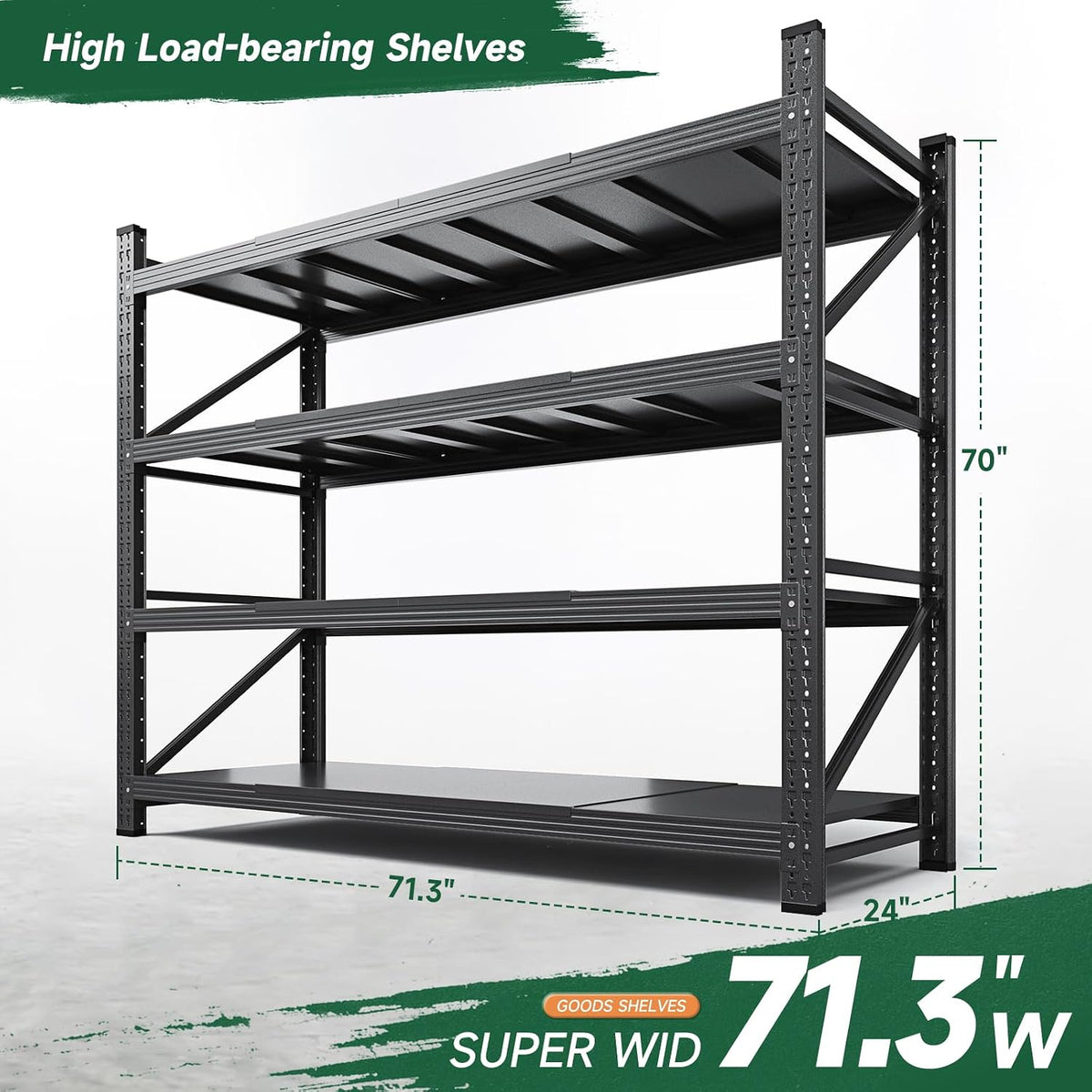 71.3" W Metal Storage Shelves,5000LBS Heavy Duty Garage Shelving
