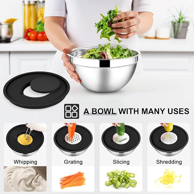E-far Mixing Bowls with Lids Set, Size 7, Nesting Design & Black Airtight Lid - Image 3