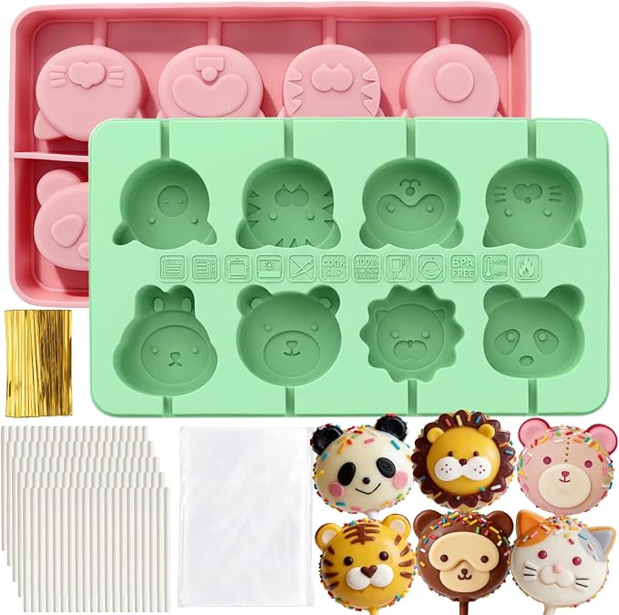 Juome Cake Pop Mold Kit, 2 Pack 16 Cavities Animal Shape Cakesicle Molds by Juome
