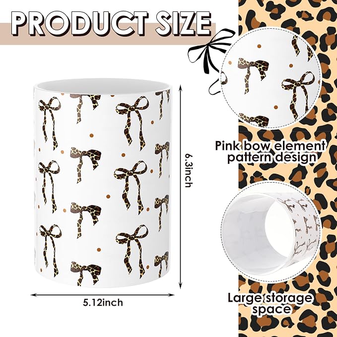 WILLBOND Leopard Print Bow Kitchen Decor Acrylic Kitchen Utensil Holder Crock - Image 2