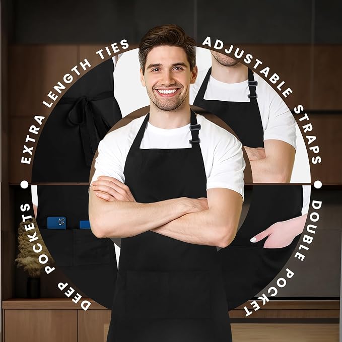 Adjustable Bib Apron 100% Polyester Kitchen Aprons Waterdrop Resistant Aprons - Image 4