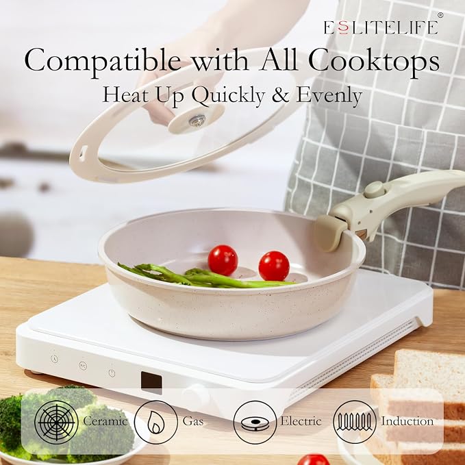 ESLITE LIFE Nonstick Ceramic Frying Pans Skillets Set - Image 6