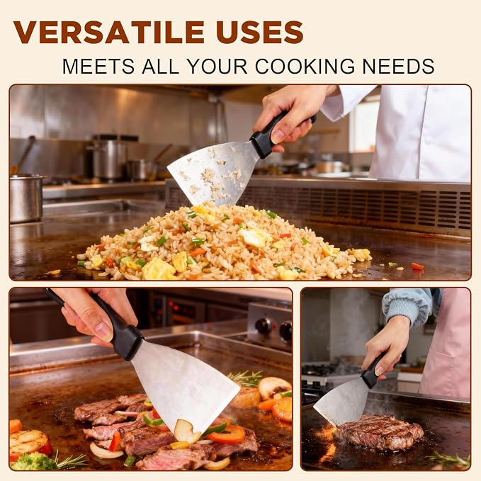 Griddle Scraper，Stainless Steel Grill Scraper, Slant Edge Metal Spatula - Image 5