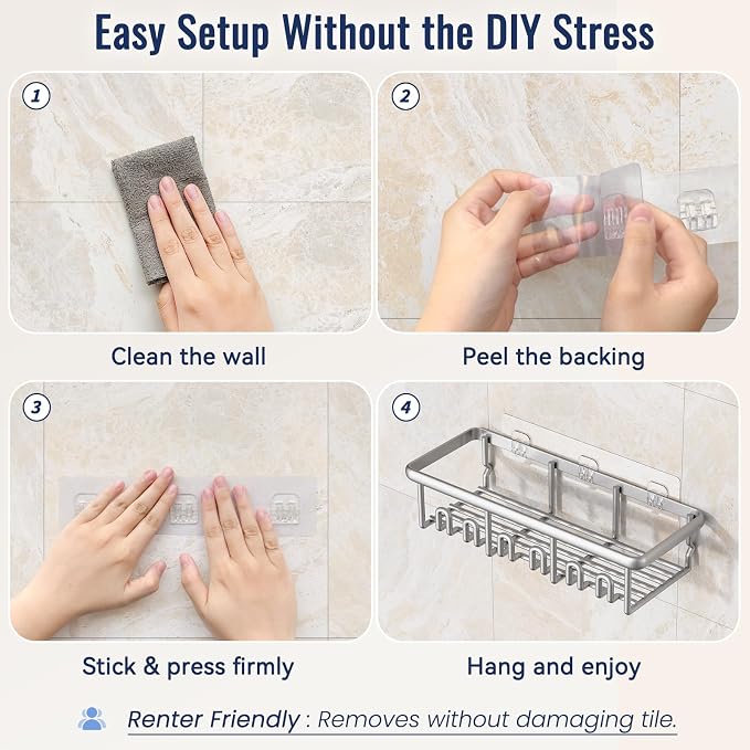 8 Pack Adhesive Rustproof Shower Shelves - Image 6