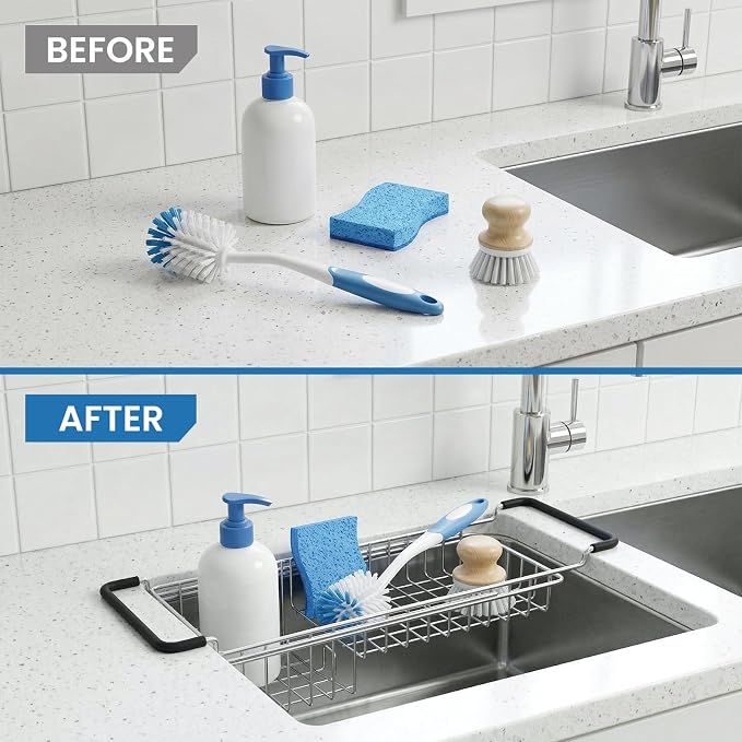 TreeLen Over The Kitchen Sink Caddy Sponge Holder Organizer Drying Rack - Image 6