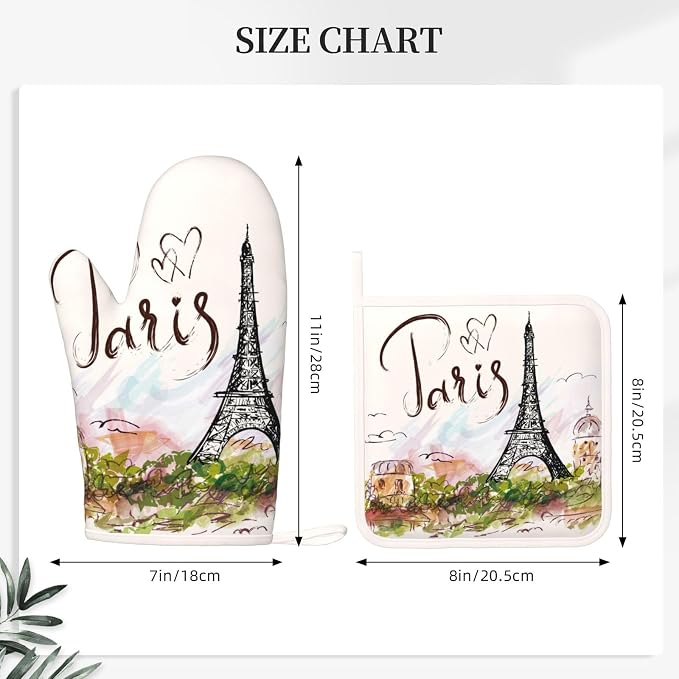 Pretty Romantic Paris Eiffel Tower Oven Mitts and Pot Holders Sets of 4 - Image 2