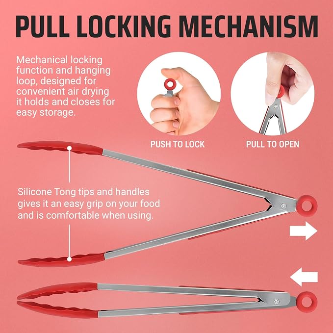 Kaluns Kitchen Tongs for Cooking Grilling Set of 4, BBQ Grill Tongs - Image 6
