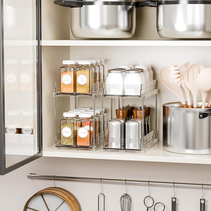 2 Set, 2 Tier Pull Out Cabinet Organizer - Image 7