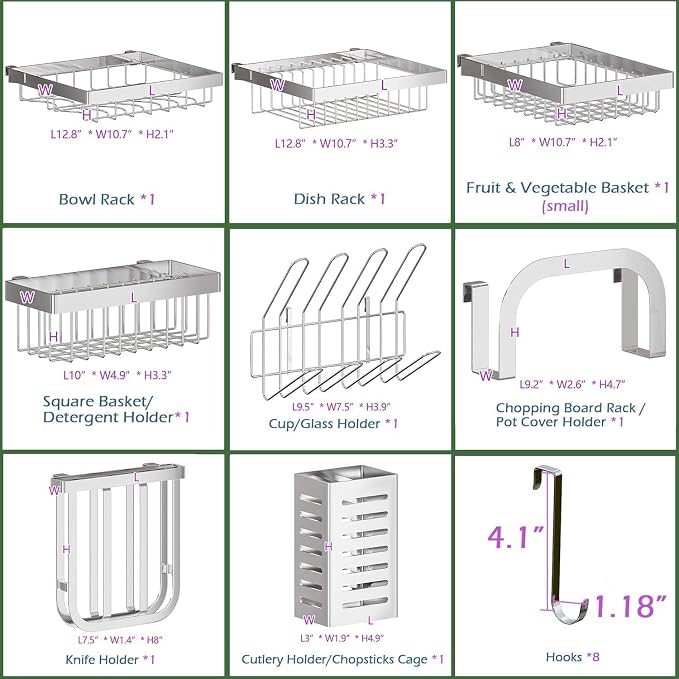 PUSDON Over Sink Dish Drying Rack Stainless Steel, Adjustable Large Dish Drainer - Image 7