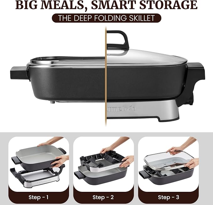 Elite Gourmet 15" x 12" x 3" Stow-Away Foldable Electric Skillet, Ceralast™ - Image 2