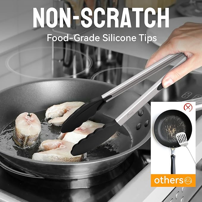 HOTEC Premium Stainless Steel Locking Kitchen Tongs - Image 4