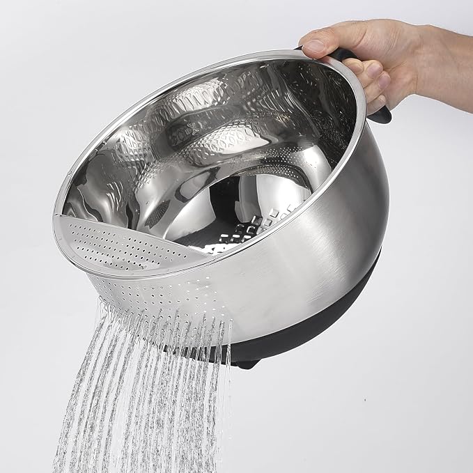Rice Strainer Bowl Quinoa Washer whit Handle Stainless Steel Colander Versatile - Image 2
