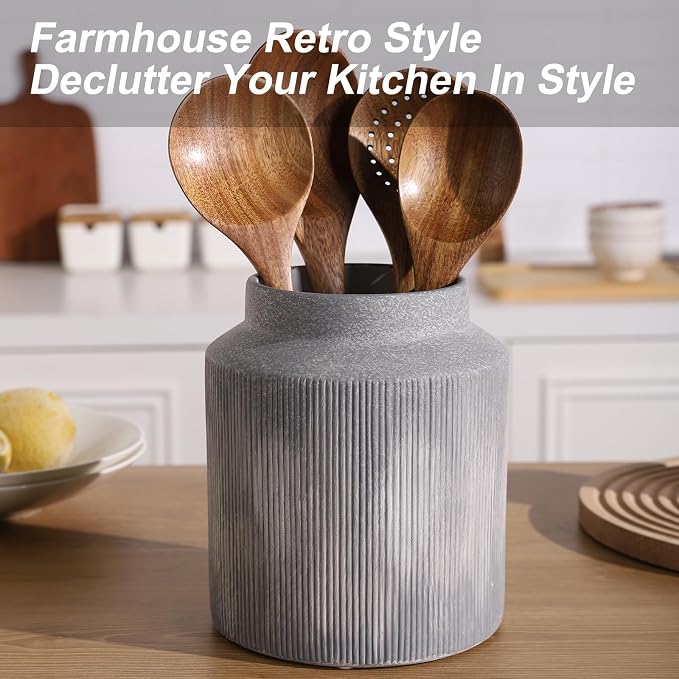 Farmhouse Ceramic Farmhouse Kitchen Utensil Holder - Image 6