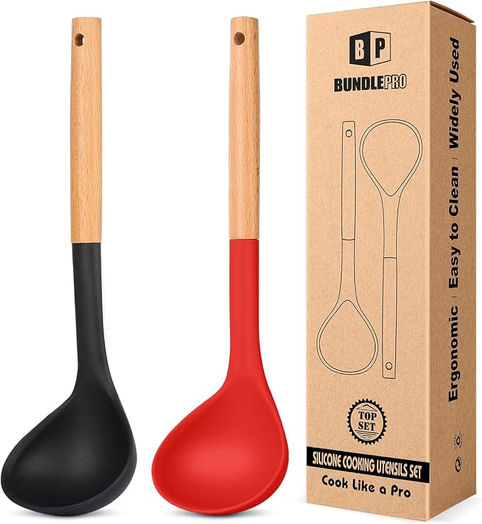 Pack of 2 Soup Ladle, Silicone Ladle Spoon by BUNDLEPRO