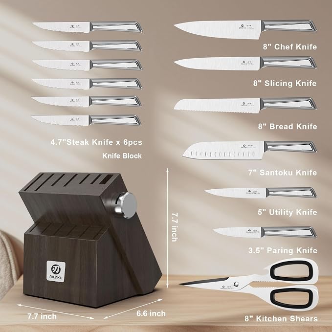 Knife Sets for Kitchen with Block imarku G14 Japanese Knife Set Stainless Steel - Image 6