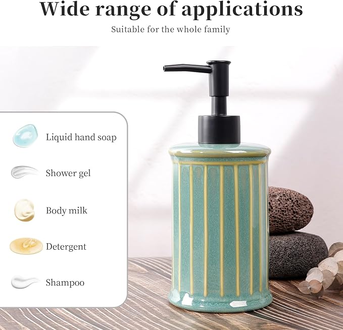 Soap Dispenser, Ceramic Liquid Hand Dish Soap Dispenser 11.84OZ, Hand Lotion - Image 4