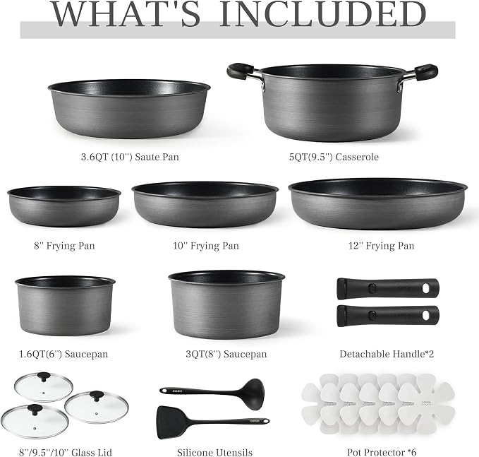 CAROTE 20pcs 4-Ply Premium Hard Anodized Pots and Pans Set Non Stick - Image 2