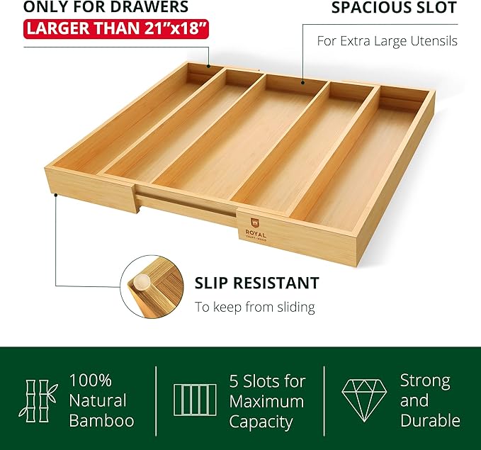 ROYAL CRAFT WOOD Luxury Bamboo Kitchen Drawer Organizer - Image 5