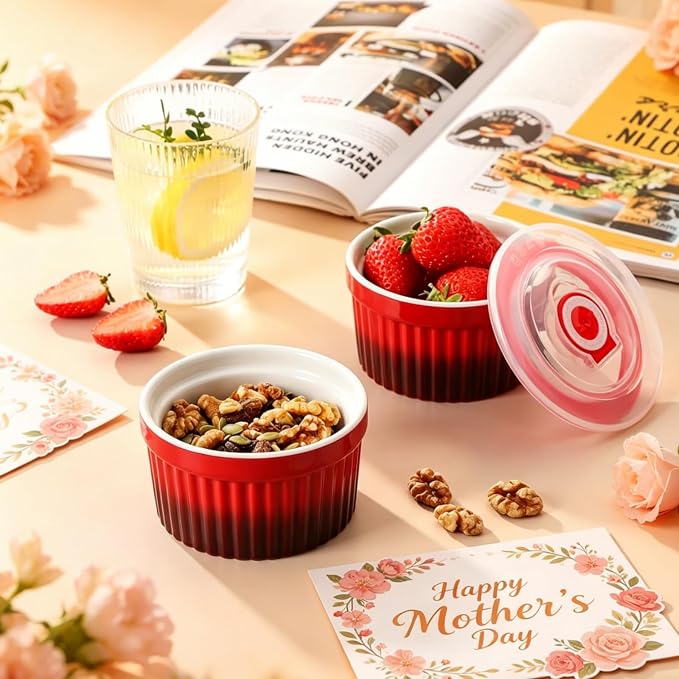 vancasso 8 oz Ramekins with Lid, Porcelain Creme Brulee Souffle Dishes - Image 3