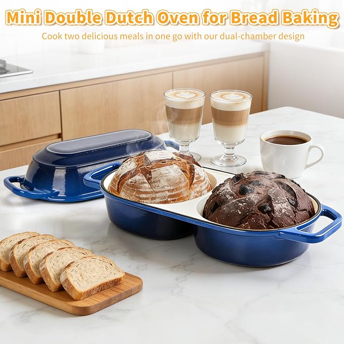 Mini Double Dutch Oven For Sourdough Bread Baking, 2.2QT Enameled Cast Iron - Image 6