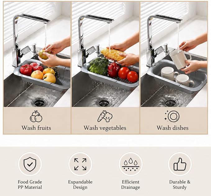 Expandable Over Sink Strainer for Kitchen Sink, Adjustable Sink Colander Basket - Image 4