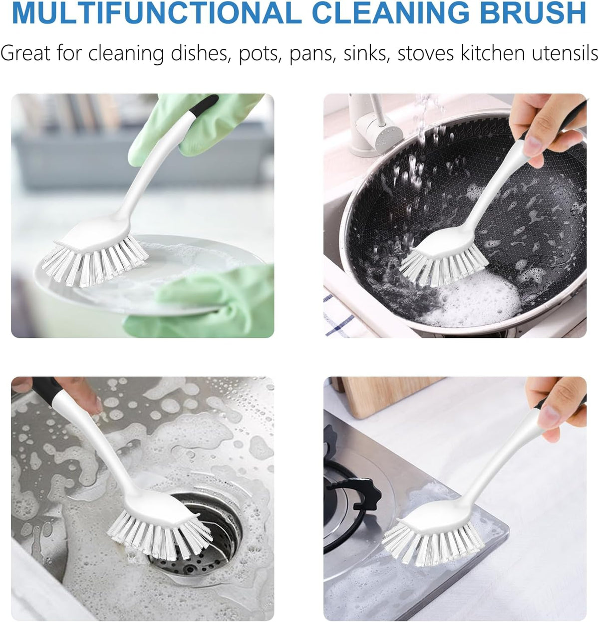 Dish Brush with Handle, 2 Pack Stiff Bristles Dish Scrubber with