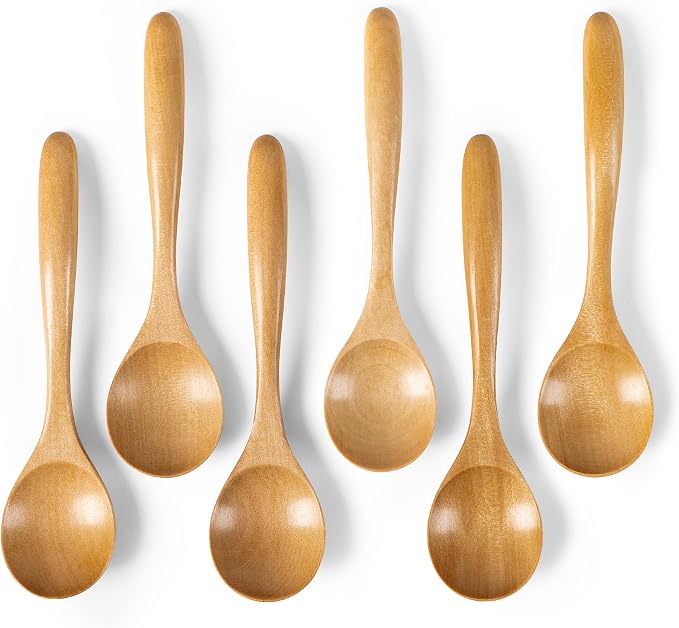 6 PCS Wooden Spoons for Honey, 6.7 inch Small Wooden Spoons by HEFILD