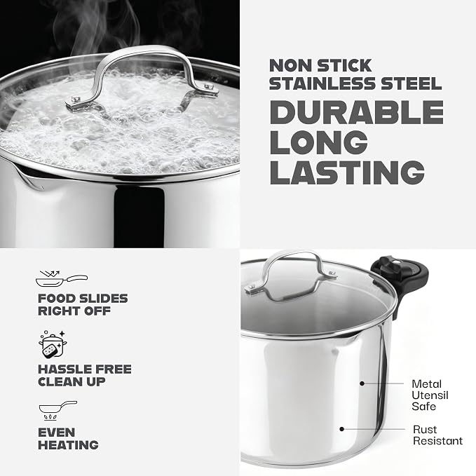 GOTHAM STEEL 5 Qt Stainless Steel Stock Pot Multipurpose Pasta Pot - Image 5