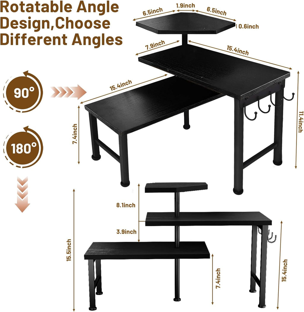 Counter Organizer Shelf, 3 Tier Moveable Black Corner Shelf Organizer