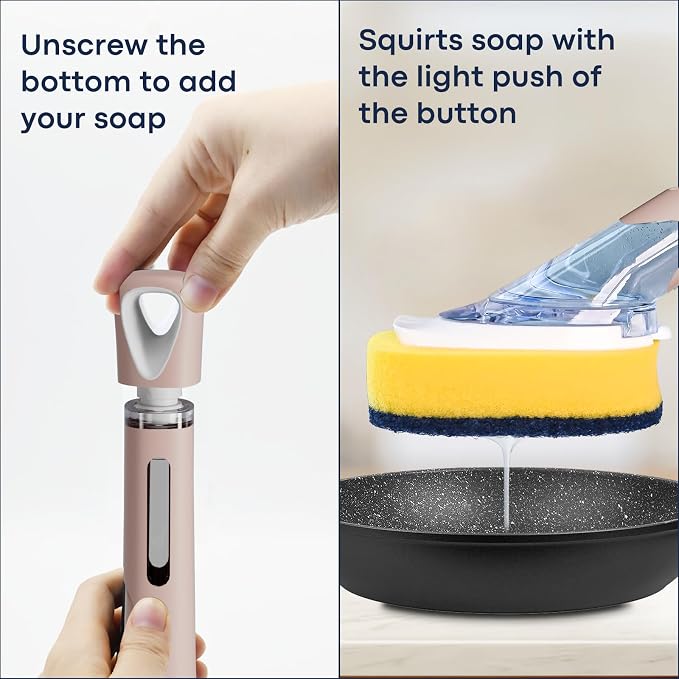 Dish Brush with Soap Dispenser Storage Set with 2 PCS Sponge Refills & Holder - Image 5