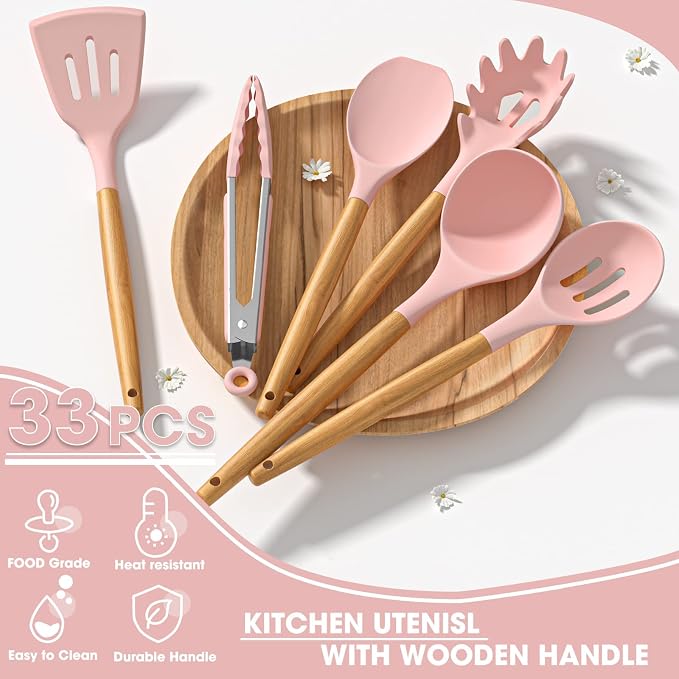 Umite Chef Silicone Kitchen Utensils Set, 33 Piece Non-Stick Kitchen Utensils - Image 6