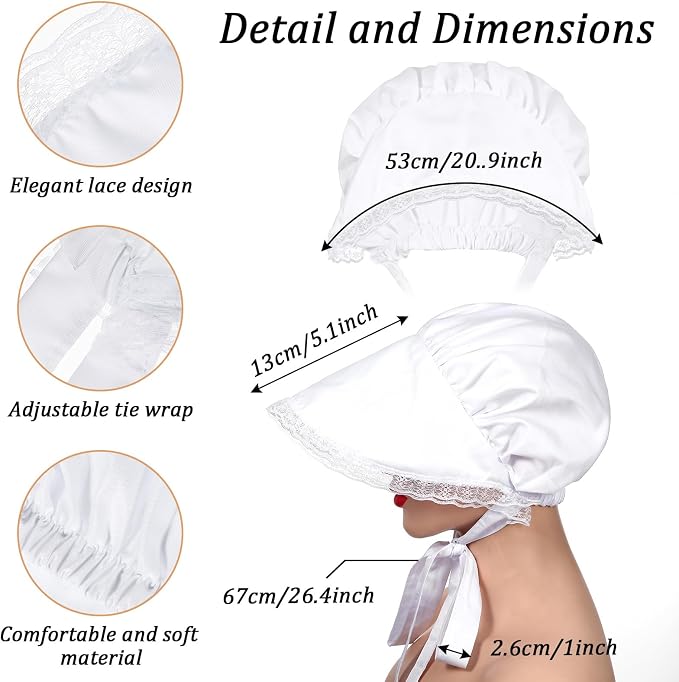 Tucnoeu 2pcs White Mob Cap Half Apron Halloween Colonial Costume Set Women - Image 3