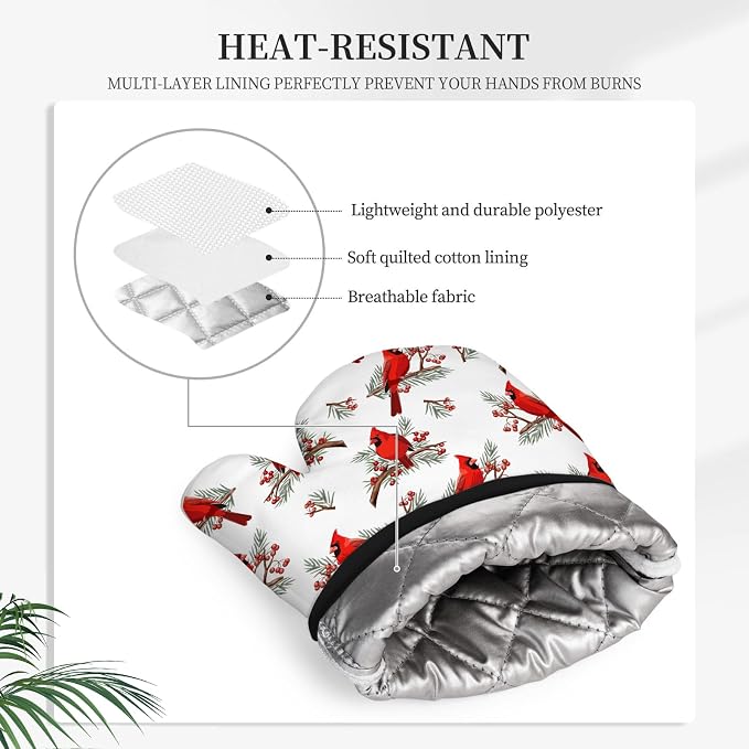 Christmas Cardinal Birds Oven Mitts and Pot Holders Sets of 3, Cardinal Birds - Image 5