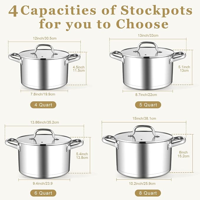 Leonyo 6QT Stock Pot with Lid, Stainless Steel Soup Pasta Pot - Image 9