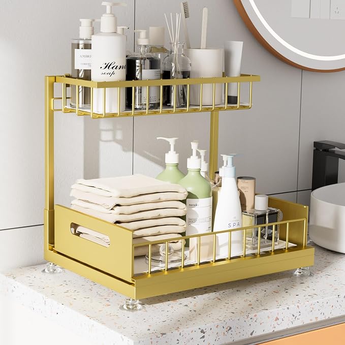 Saydear Under Sink Organizer Storage 2-Tier Premium Metal Pull-Out Kitchen - Image 3
