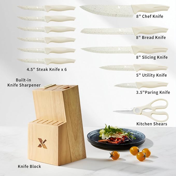 XANAPON Knife Set, Dishwasher Safe Kitchen Knife Set, CreamWhite Ergonomic - Image 2