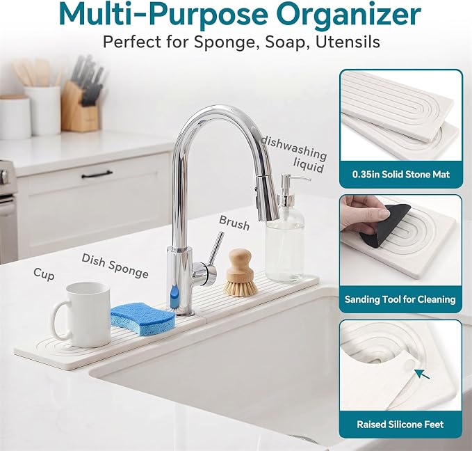 Stone Faucet Mat for Kitchen Sink-Diatomite Drying Stone Mat& Sink Protector - Image 4