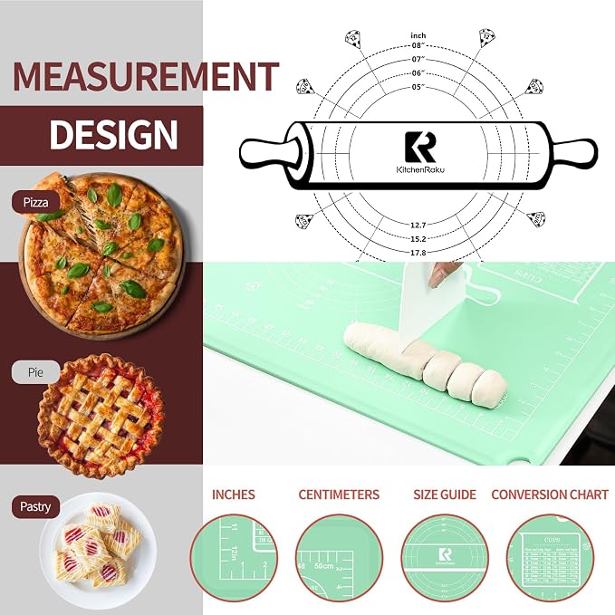 Silicone Baking Mat 20"L x 28"W, Extra Thick Dough Rolling Pad - Image 2