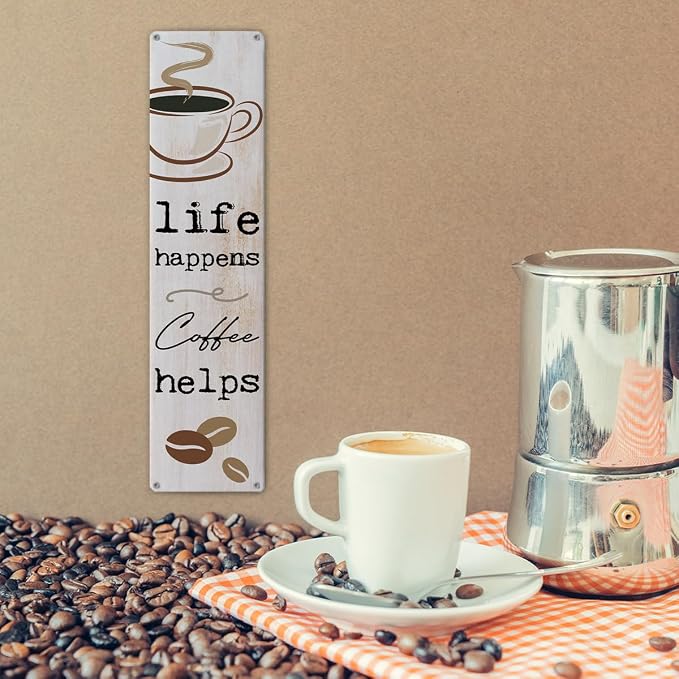Vintage Coffee Signs, Life Happens Coffee Helps, Retro Metal Tin Sign, - Image 6