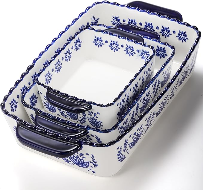 SOUJOY 3 Pack Porcelain Bakeware Set, Rectangular Baking Dishes, Lasagna Pan - Image 4