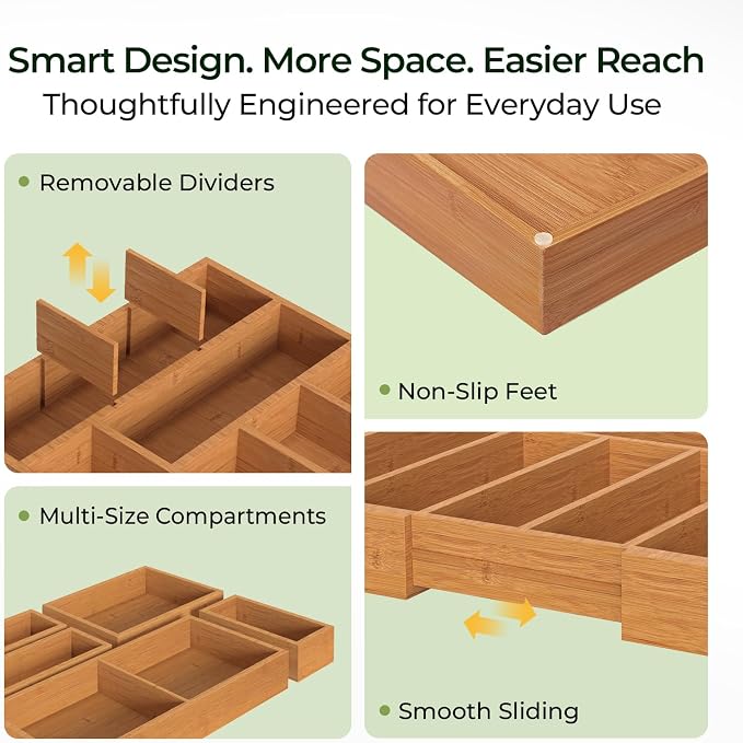 keechee 6-Piece Bamboo Drawer Organizer Set, 2.2" Deep Multi-Use Organizers - Image 5