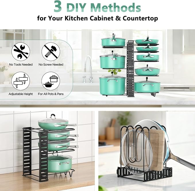 ORDORA Pots and Pans Organizer under Cabinet, 8 Tier Pot Organizers Rack - Image 3