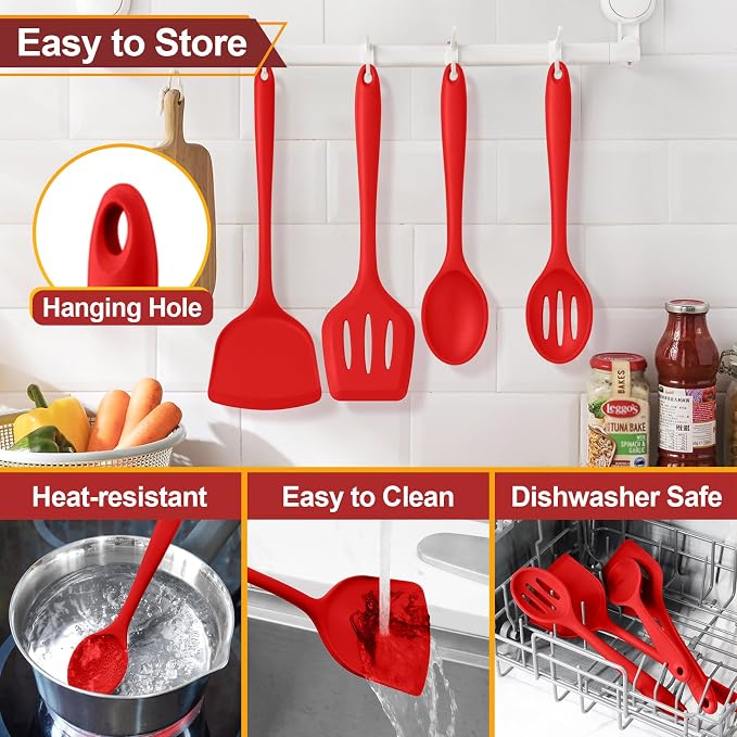 P&P CHEF Kitchen Utensil Set, 4 Pieces Non-stick Silicone Cooking Utensils - Image 7