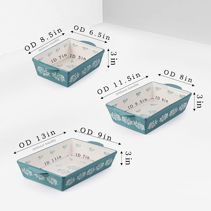 Wisenvoy Baking Dish Ceramic Lasagna Pan Casserole Dish 3-Piece Bakeware Sets - Image 2