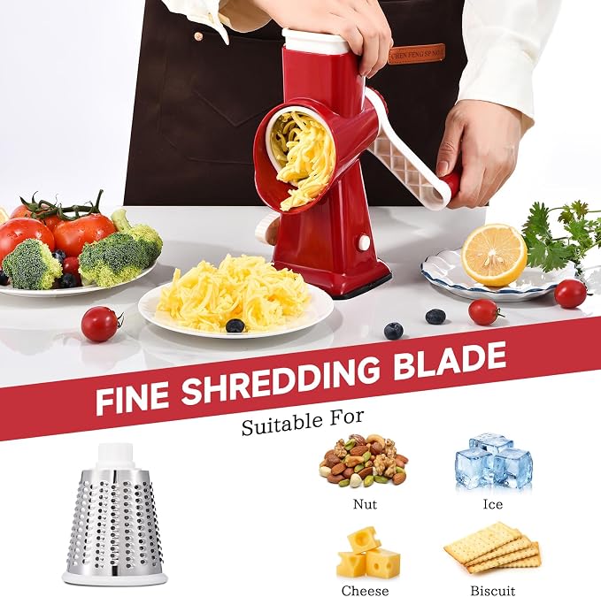 Rotary Cheese Grater with Handle Kitchen Shredder Slicer Grater Slicer Ice - Image 3