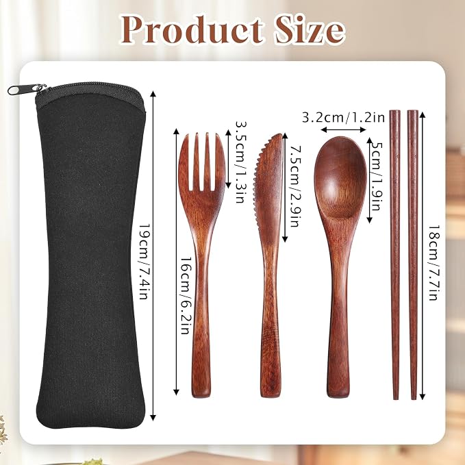 4 PCS Portable Wooden Travel Utensils, Reusable Wooden Cutlery Set - Image 3