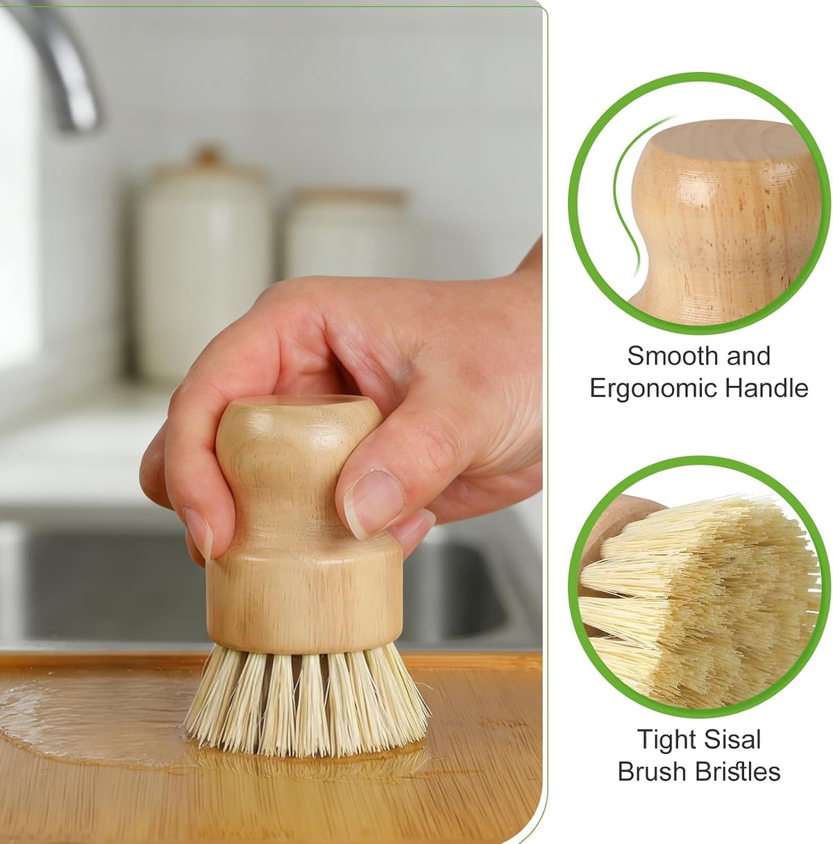 Bamboo Dish Brush, Natural Scrub Brush, 4 Pack Set