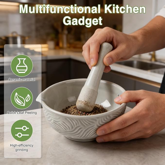 Ceramic Grater Bowl with Herb Stripper, 3 in 1 Handmade Ginger Grater Bowl - Image 2